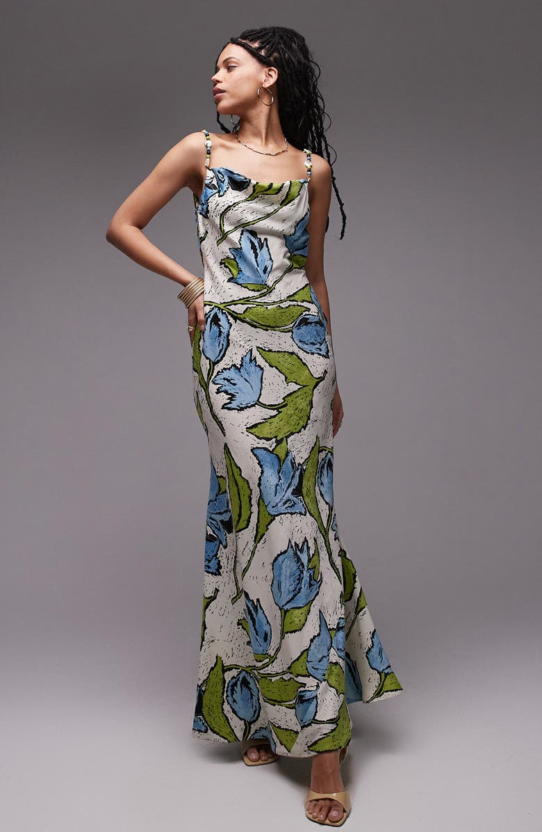 Cowl Neck Floral Print Dress