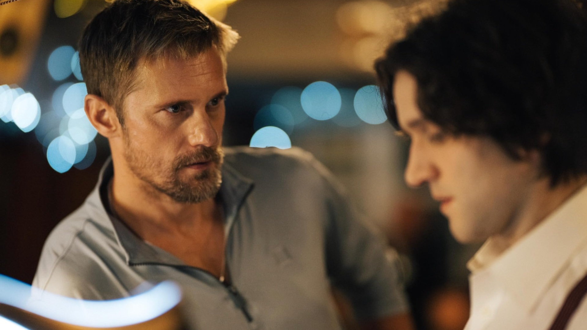 Harry Melling and Alexander Skarsg&amp;aring;rd as Colin and Ray in Pillion