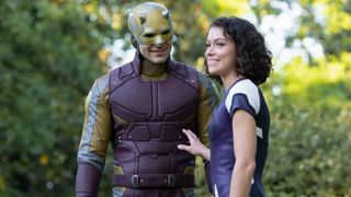 Daredevil (Charlie Cox) and Jennifer Walters (Tatiana Maslany) in She-Hulk