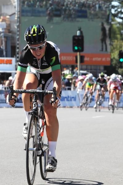 An attack by Loes Gunnewijk (GreenEDGE-AIS) was shown on the big screen behind her