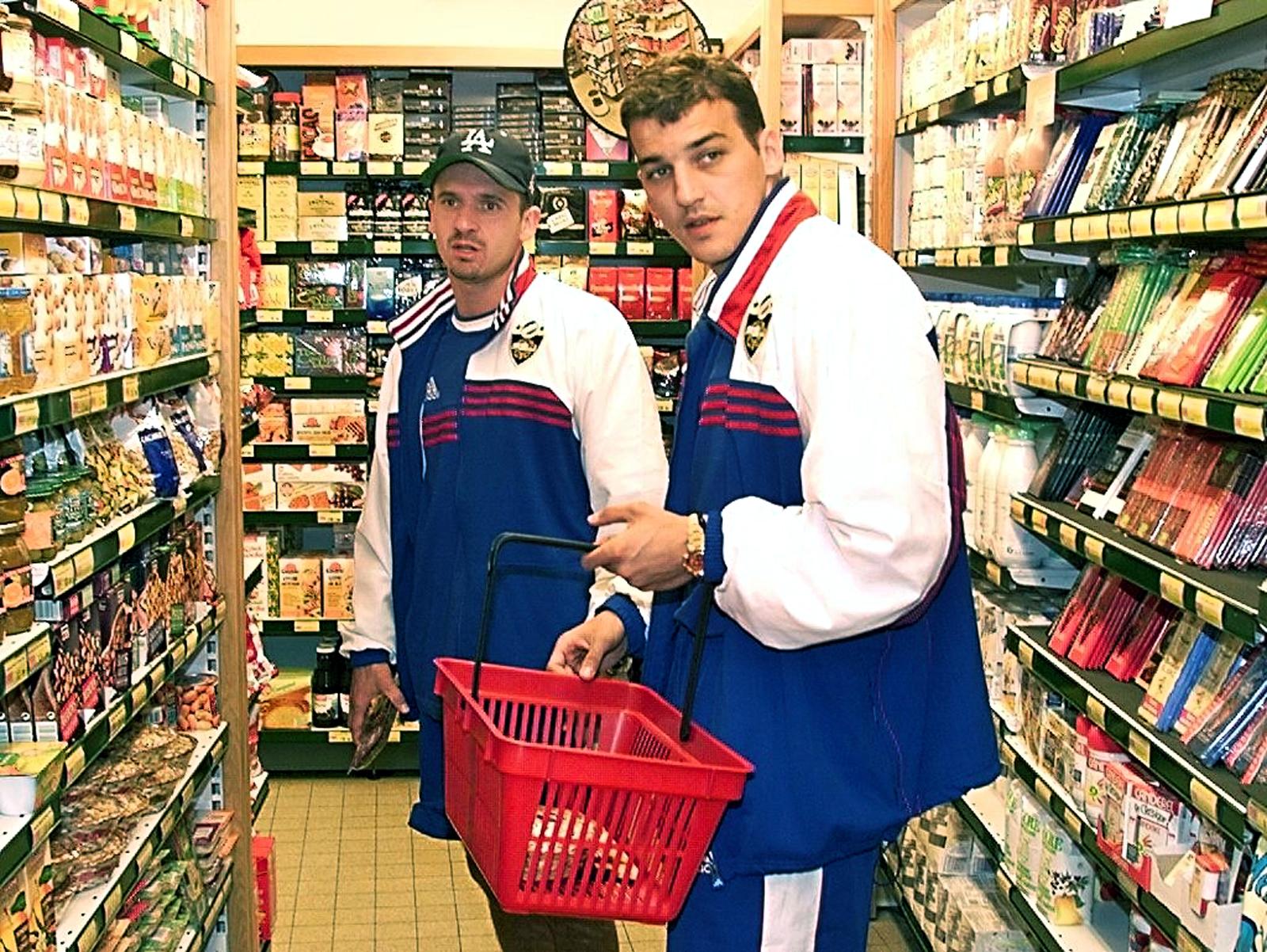 Yugoslavia team-mates Predrag Mijatovic and Milinko Pantic out shopping during France 98.