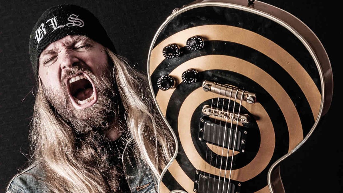 Black Label Society’s Zakk Wylde brandishing his bullseye guitar