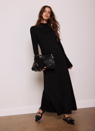 Black Ribbed Jersey Maxi Dress