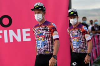 Lawson Craddock of The United States and Team EF Pro Cycling / EF Pro Cycling special Rapha x Palace Skateboards / Mask / Covid safety measures / during the 103rd Giro d'Italia 2020.