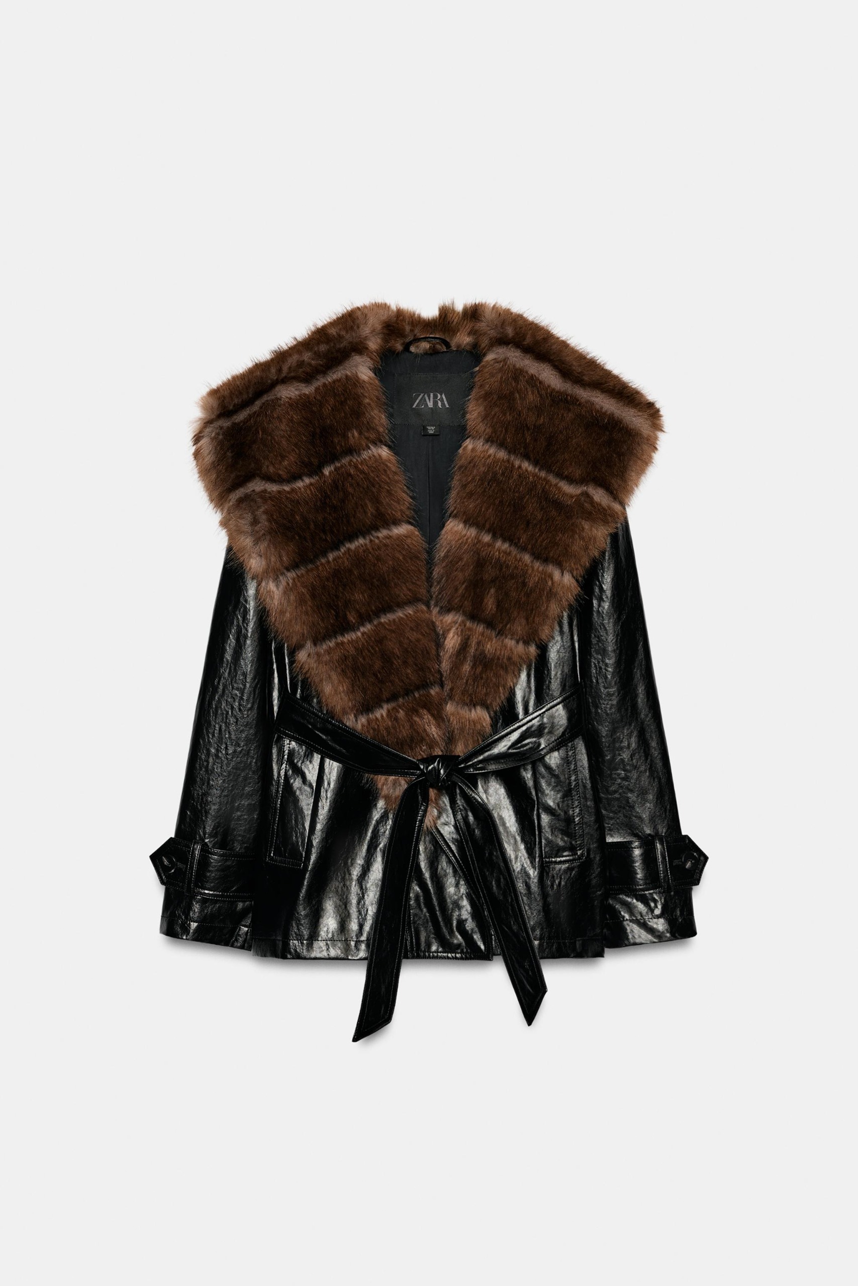 Zw Collection Leather Effect Trench Coat - Black - Xs