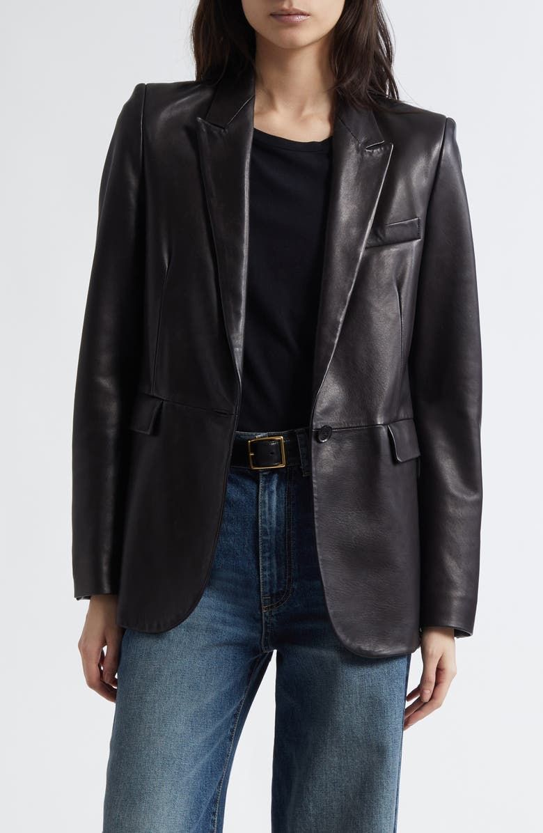 Belmonde One-Button Lambskin Leather Blazer
