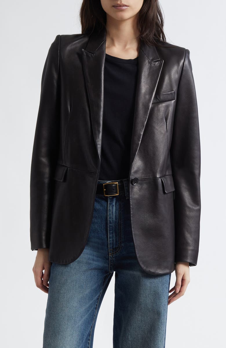 Belmonde One-Button Lambskin Leather Blazer