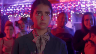 Geraldine Viswanathan in Drive-Away Dolls, a film Tricia Cooke co-wrote.