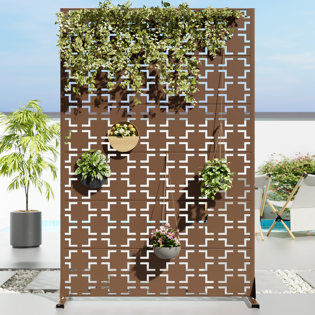 Dovelina Metal Privacy Screen Fence Panel Square Pattern &amp;amp; Reviews | Wayfair