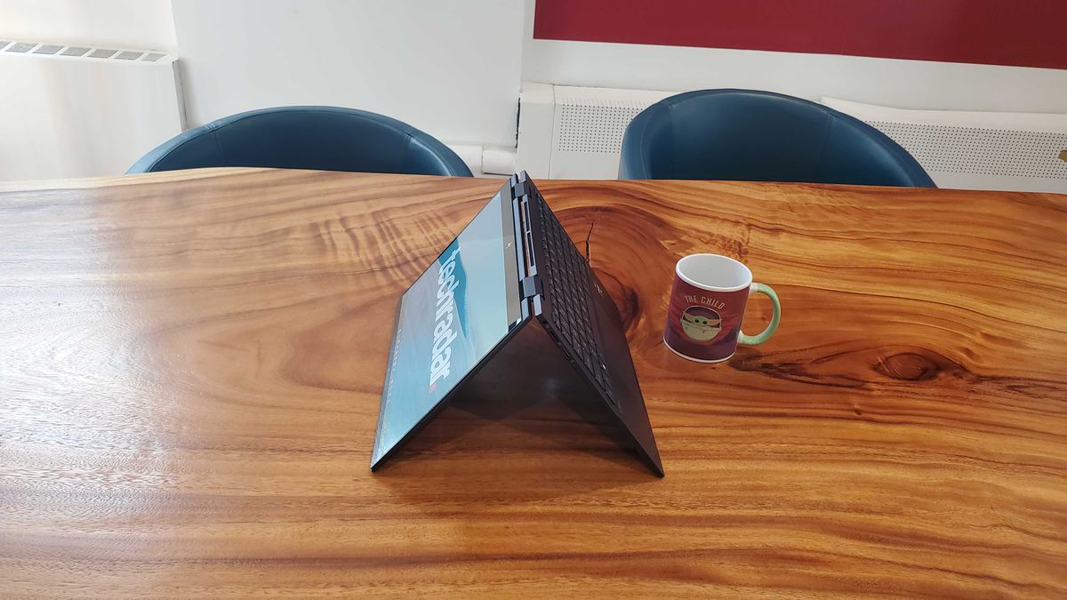 black laptop bent almost backwards