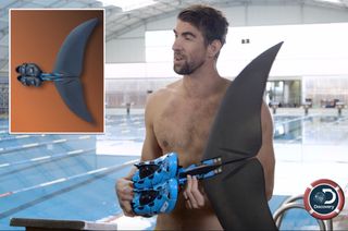 During a race with a great white shark, for the Discovery Channel's "Shark Week," Michael Phelps will sport a shark tail — a high-tech monofin.