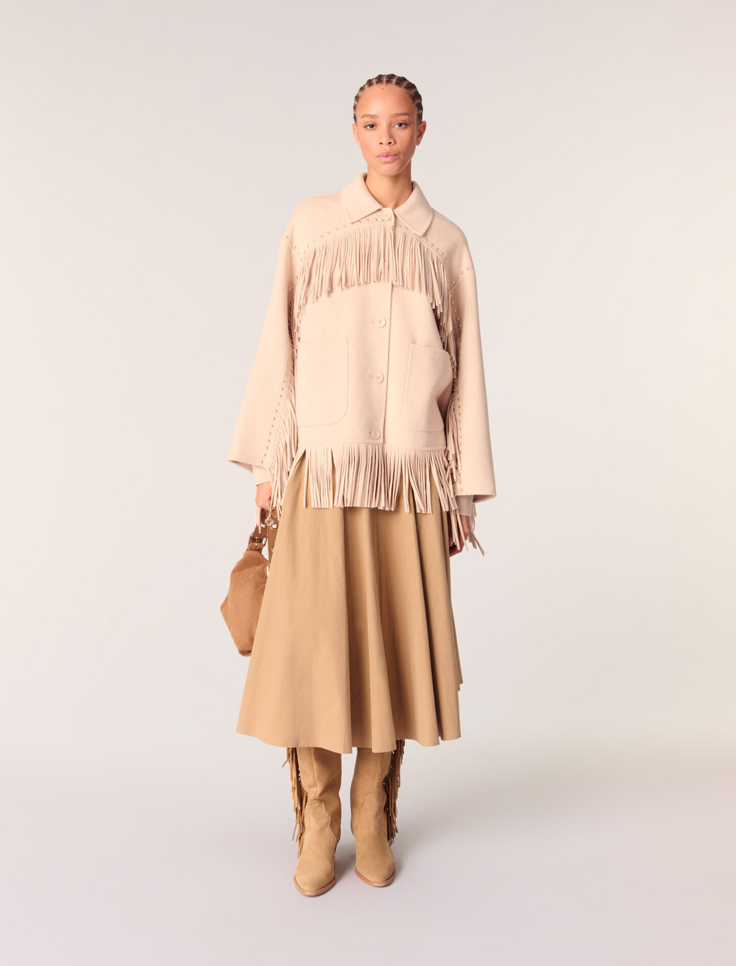 Double-Breasted Fringed Coat