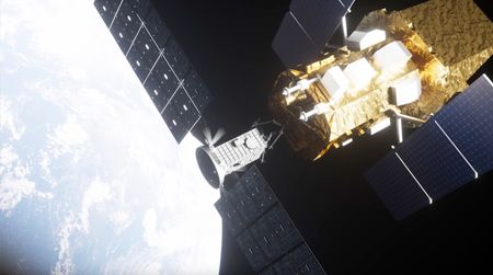 Artist's illustration of Katalyst Space Technologies' LINK spacecraft meeting up with NASA's Swift space telescope in Earth orbit.