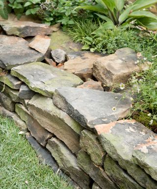 drystone wall used as lawn edging