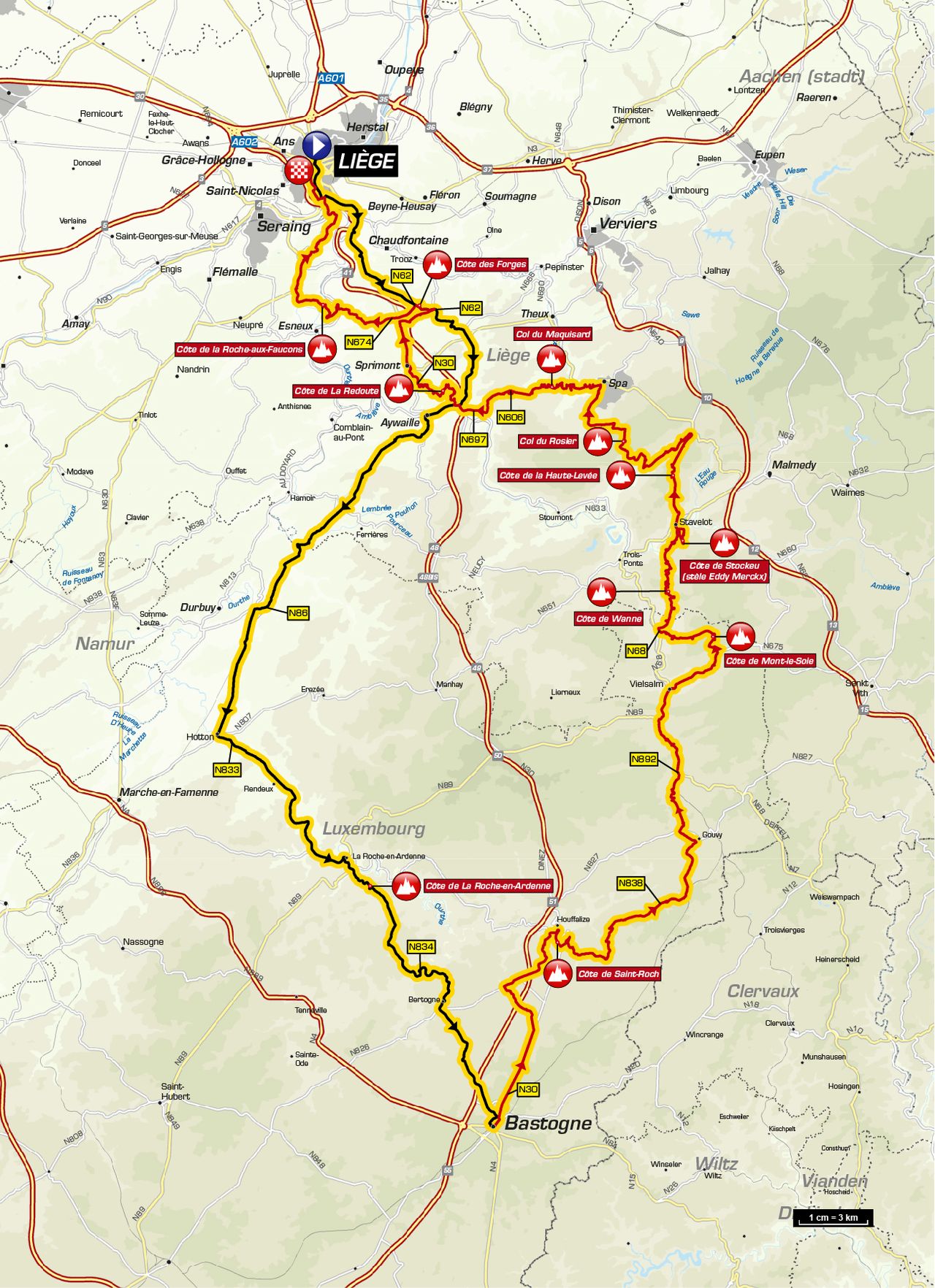2019 men's Liege-Bastogne-Liege map