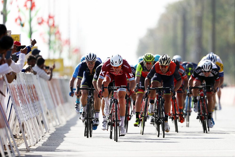 Alexander Kristoff (Katusha-Alpecin) leads out the sprint