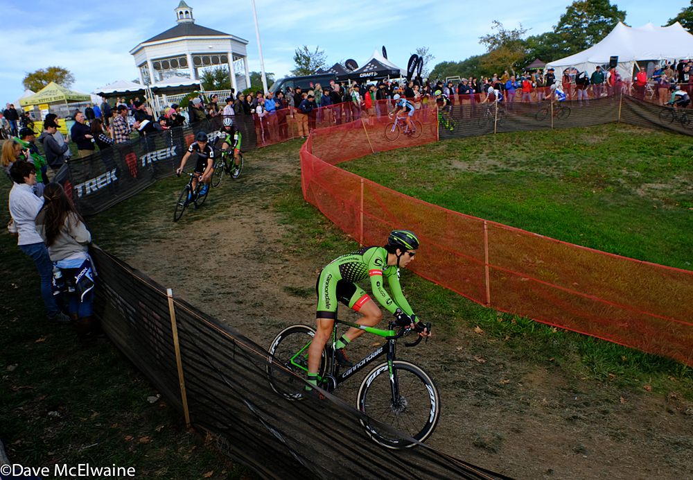 Curtis White (Cannondale) taking the lead on lap one
