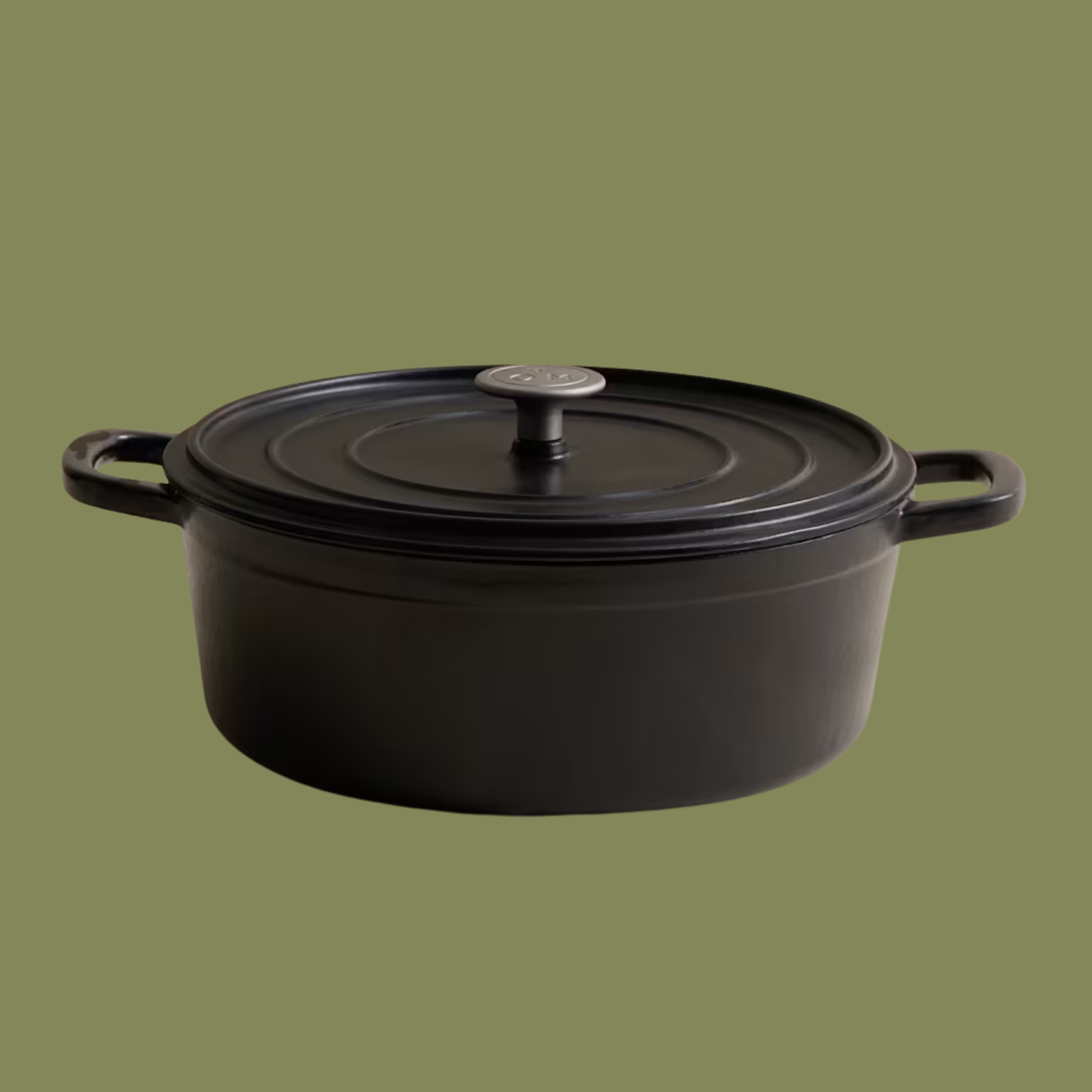 A black cast iron casserole dish