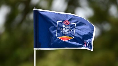 A blue Texas Children's Houston Open PGA Tour flag
