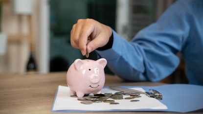 Person putting money into piggy bank