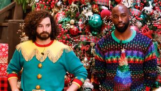 Cameron and Xavier in ugly Christmas sweaters