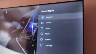 TV sound mode menu on screen