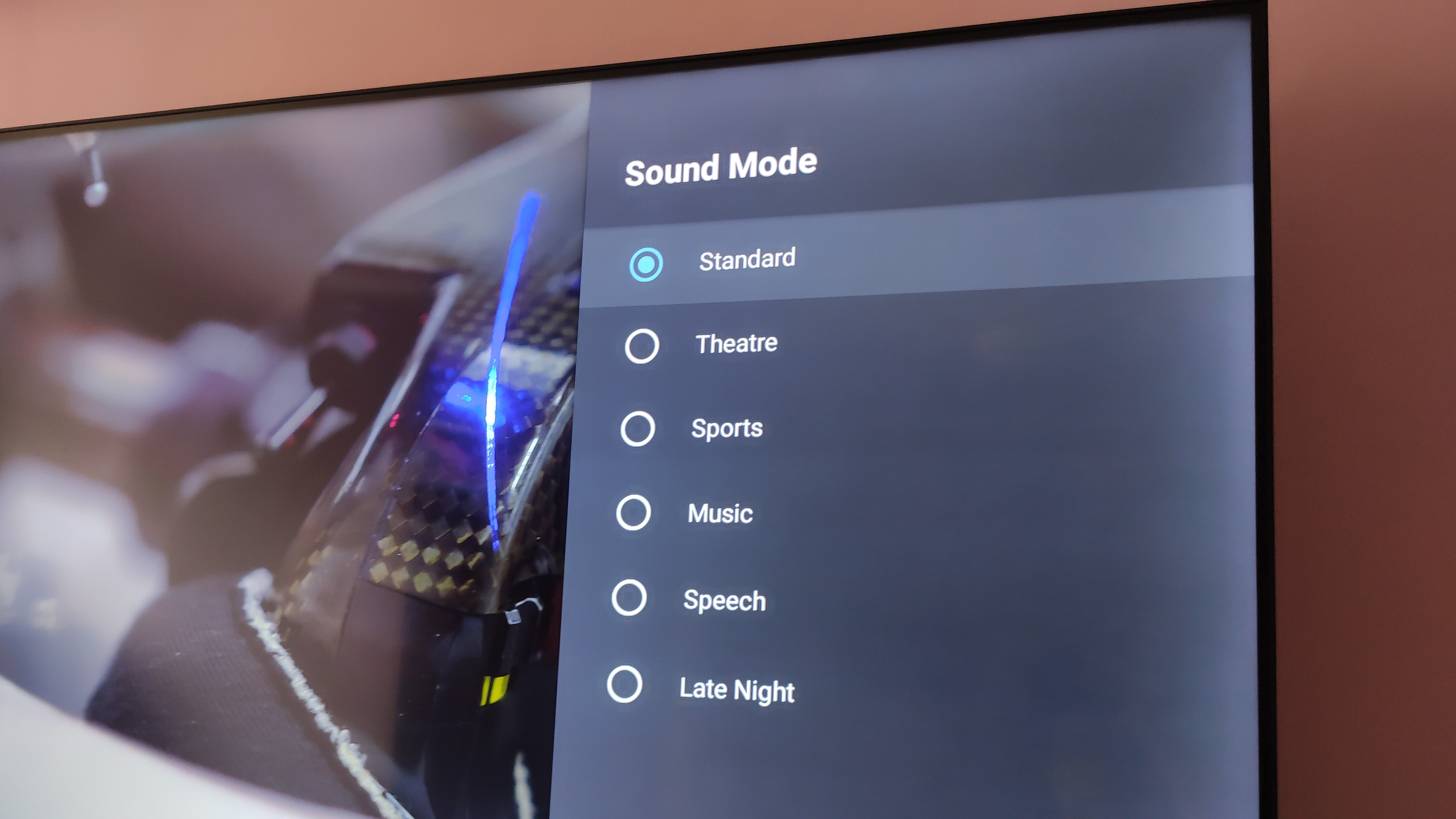 TV sound mode menu on screen