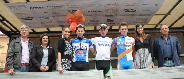 The podium of the 44th Trofeo Arvedi. Marco Amicabile (Delio Gallina S.Inox A.S.D) won the race.
