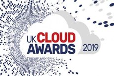 The words "UK Cloud Awards 2019" arranged on an abstract cloud illustration.