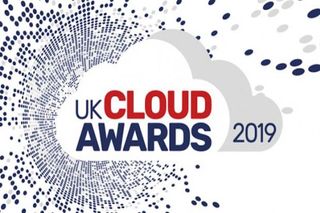 The words "UK Cloud Awards 2019" arranged on an abstract cloud illustration. 