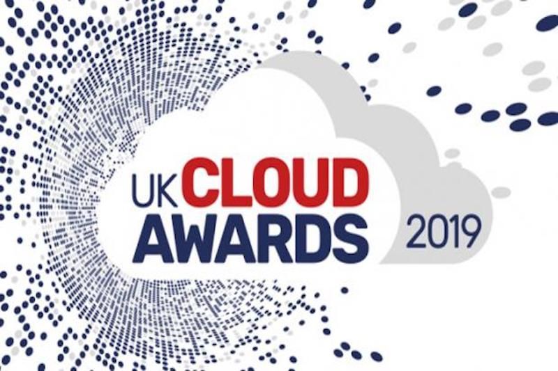 The words &amp;quot;UK Cloud Awards 2019&amp;quot; arranged on an abstract cloud illustration. 