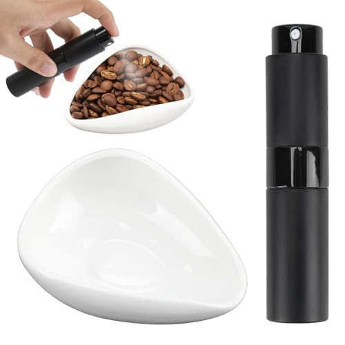 Coffee Bean Dosing Cup With Spray Bottle, Coffee Accessories Ceramic Dosing Tray Spray Bottle Set Narrow Mouth Ceramic Single Dose Tray for Brewing/tea, Barista Accessories Set for Home Teahouse