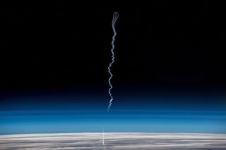 European Space Agency astronaut Alexander Gerst captured this incredible image during a crewed Soyuz launch from Baikonur Cosmodrome in Kazakhstan on Dec. 3, 2018.