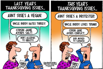 Political cartoon U.S. Thanksgiving holiday family arguments