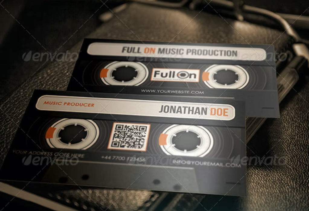 Business card in the shape of an audio cassette