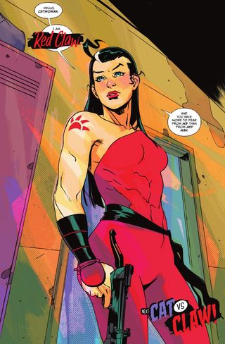 Red Claw appears in Catwoman #43. Art by Bengal, with colors by Jordie Bellaire and letters by Tom Napolitano