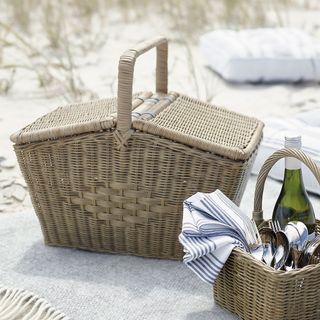 Handwoven picnic basket with handle and matching cutlery holder