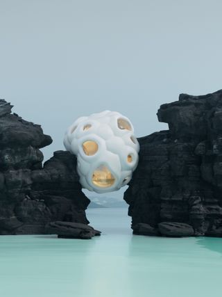 Bulbous architecture perched on rocks over the sea