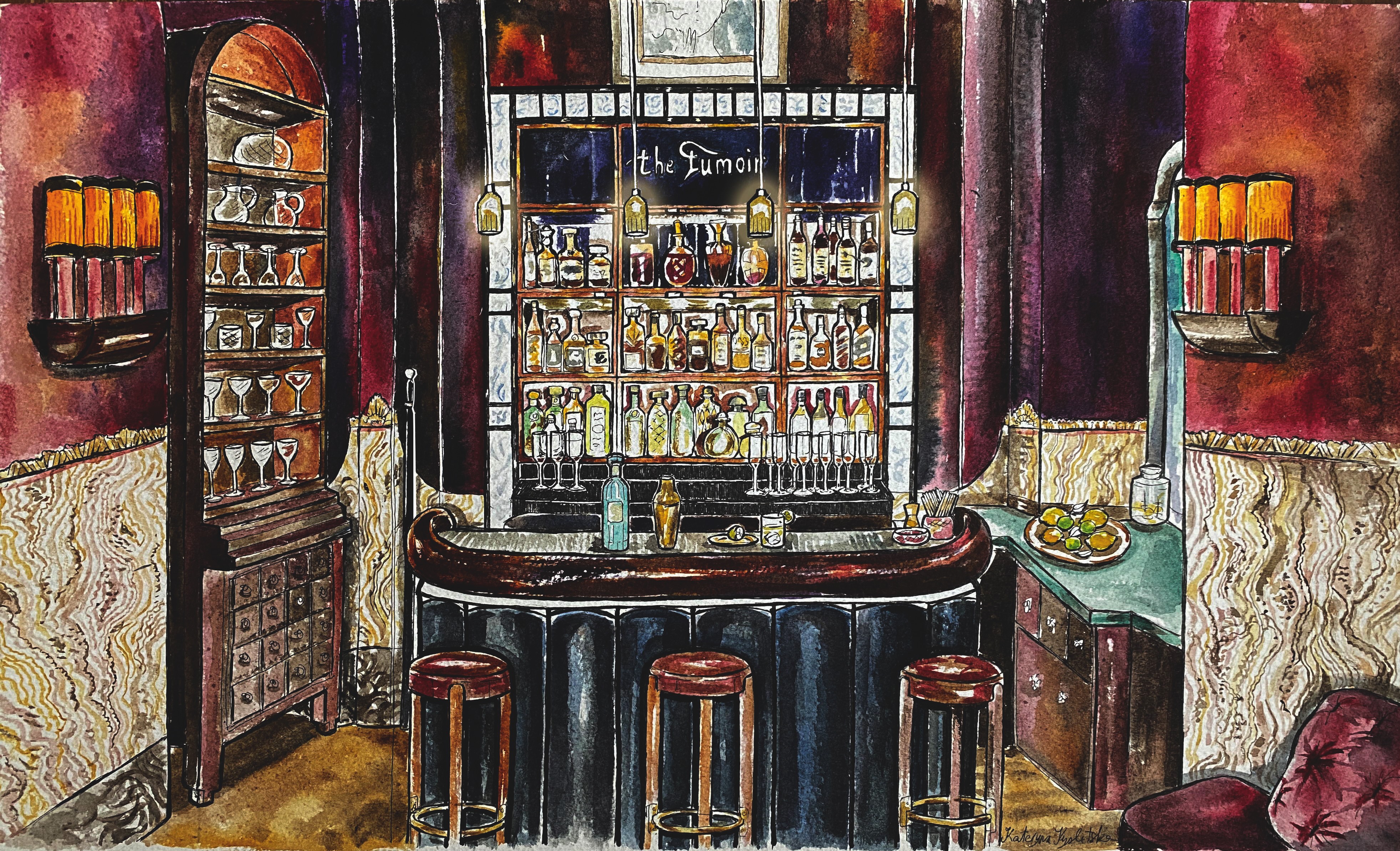 Illustration of The Fumoir Bar, Claridges 