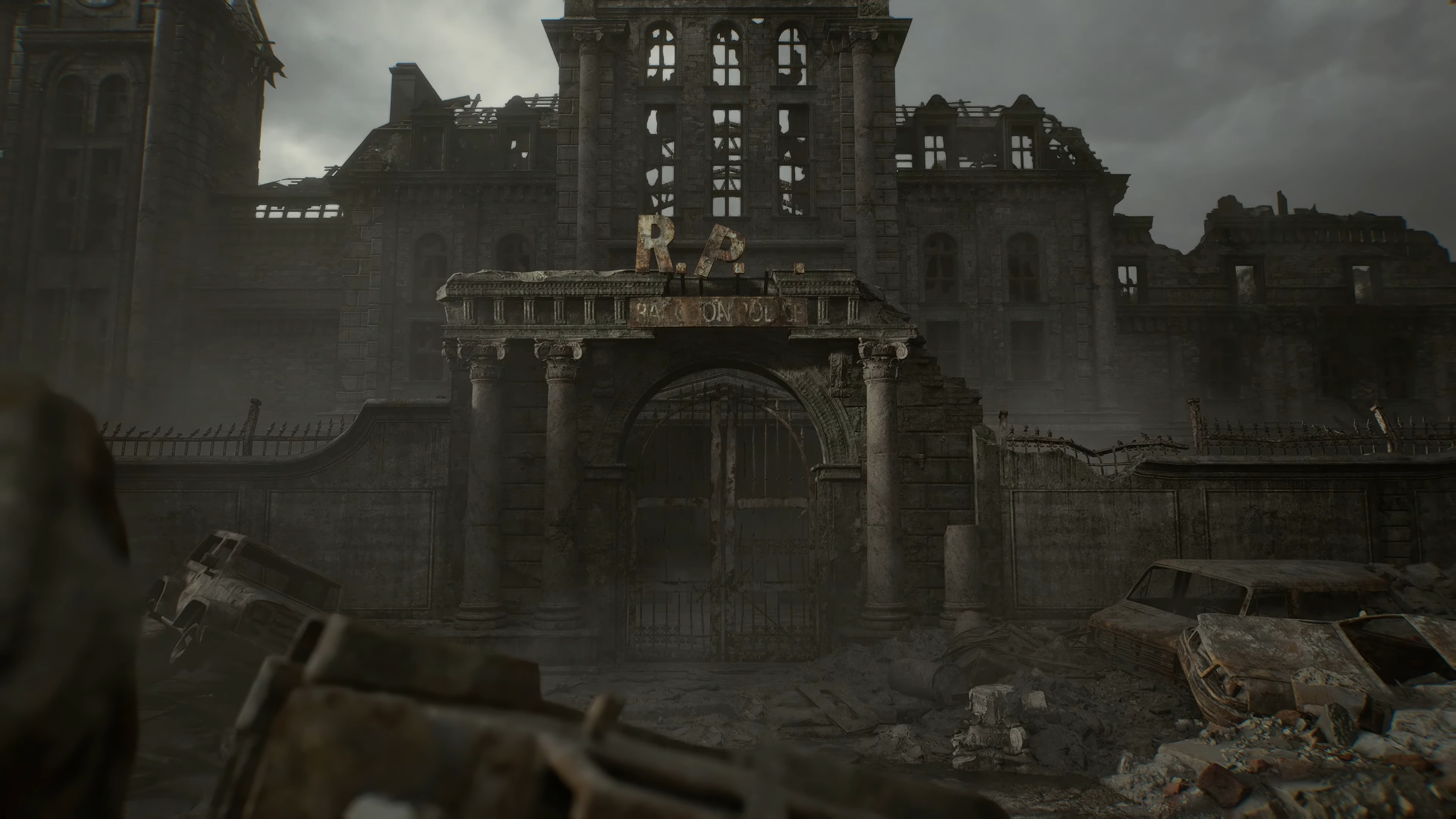 Resident Evil Requiem trailer screenshot of Raccoon City Police Department, destroyed following the events of Resident Evil 2