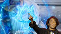 Masayoshi Soken from Final Fantasy 14, edited to be pointing at a potential job symbol shown in the FF14 Evercold trailer.