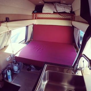 van interior with pink seat