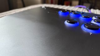 A close-up image of the Victrix Pro KO leverless fight stick's wrist slope