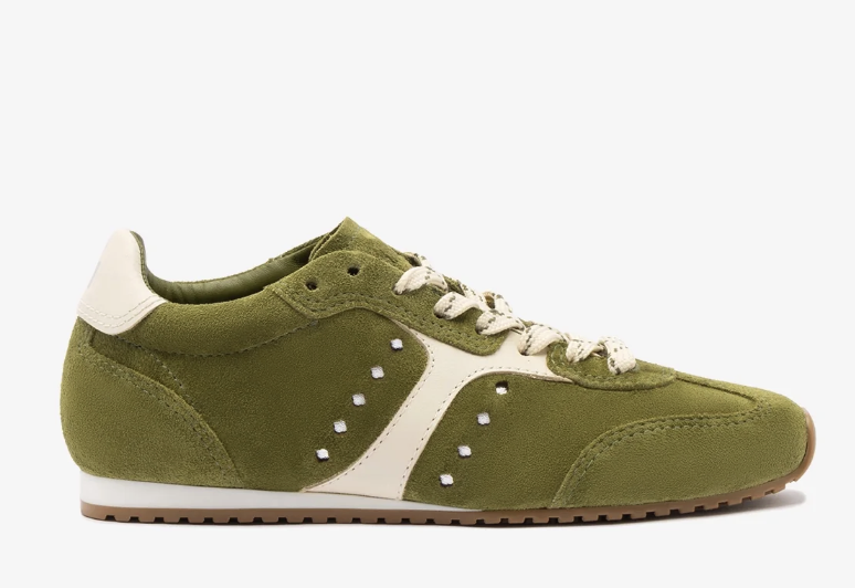 Larroud&amp;eacute;, Stella Sneaker in Seaweed Suede and Ivory Leather