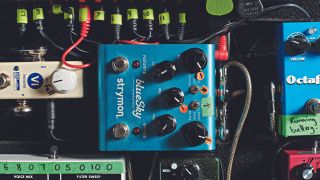 Close up of a Strymon Blue Sky on a pedalboard