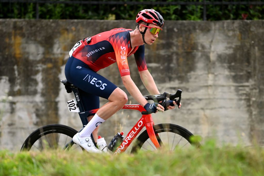 FAVRIA ITALY OCTOBER 05 Thymen Arensman of The Netherlands and Team INEOS Grenadiers competes during the 107th Gran Piemonte 2023 a 152km one day race from Borgofranco dIvrea to Favria on October 05 2023 in Favria Italy Photo by Tim de WaeleGetty Images