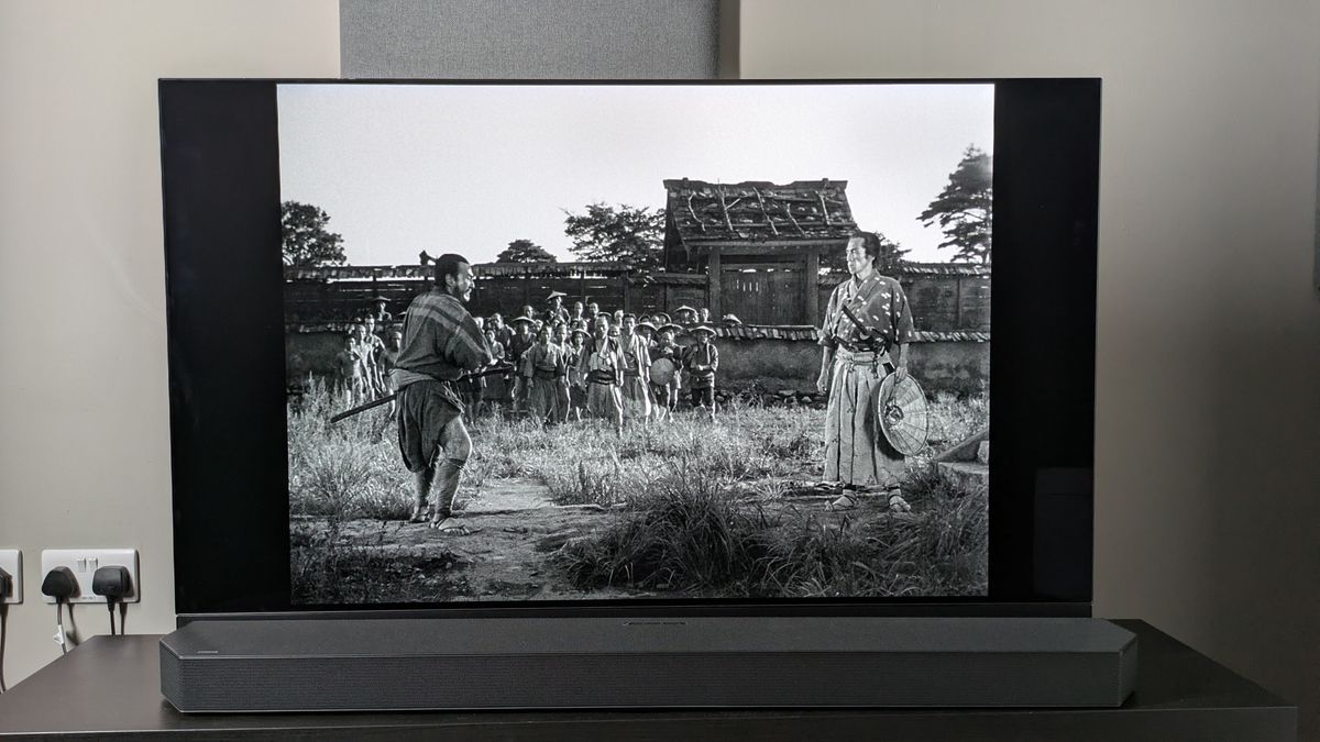 Seven Samurai with two samurai in daytime on screen on Panasonic MZ1500 OLED