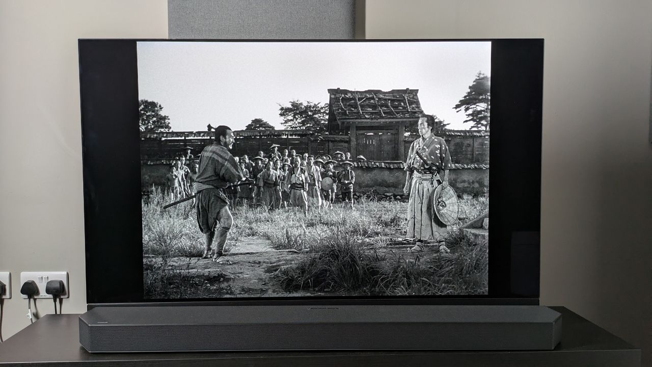 Seven Samurai with two samurai in daytime on screen on Panasonic MZ1500 OLED
