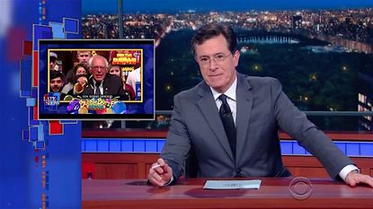 Stephen Colbert introduces "Bubble Burst Bernie" the game