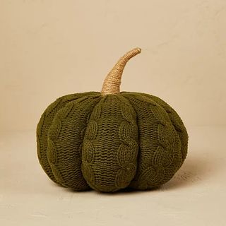 Green woven knit pumpkin cushion